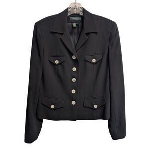 Lauren Ralph Lauren Silk Black Blazer 5 Button Sz 8